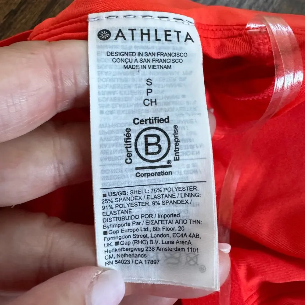 Athleta Womens Orange Crossed Bikini Swim Suit Top Size Small Vermillion Orange